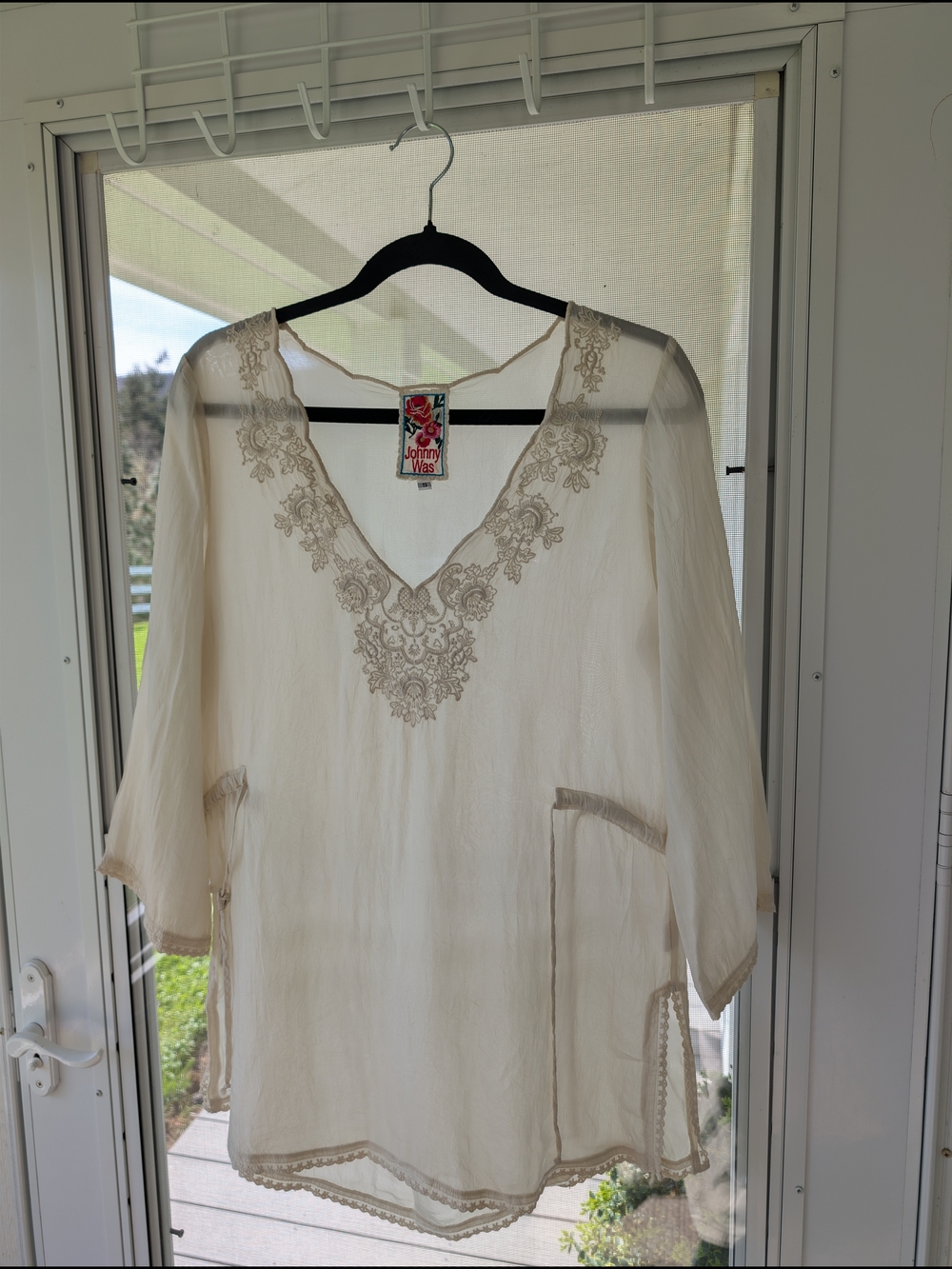 Johnny Was Cream Embroidered Boho Tunic